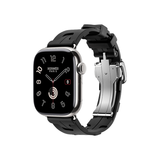 Apple Watch Hermès Series 11, 42mm Silver Titanium with Noir Kilim Single Tour. TaMiMi Projects Qatar.