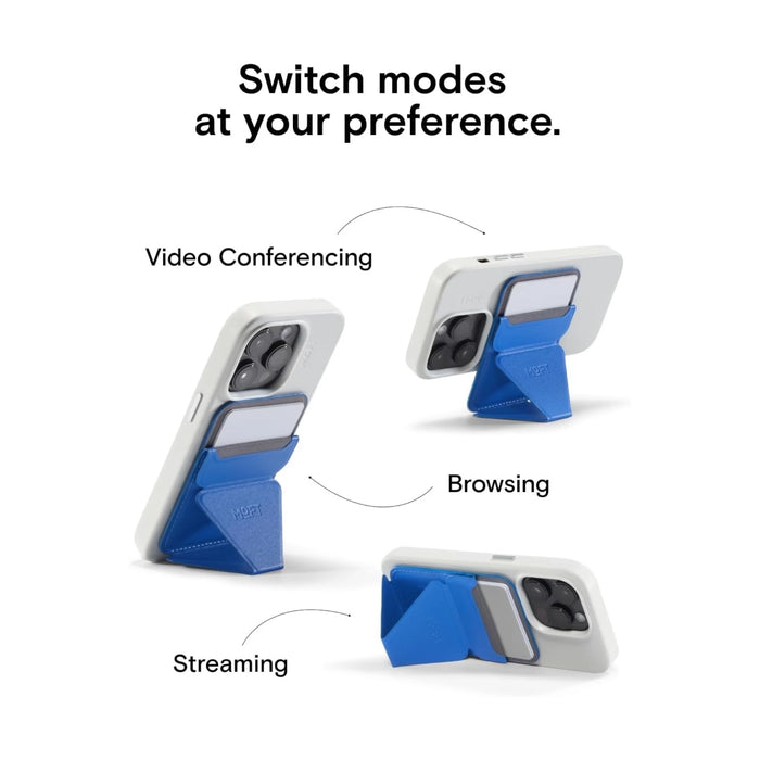 MOFT magnetic wallet stand in Sapphire, with angle adjustment & Magsafe. Available now from TaMiMi Projects in Qatar.