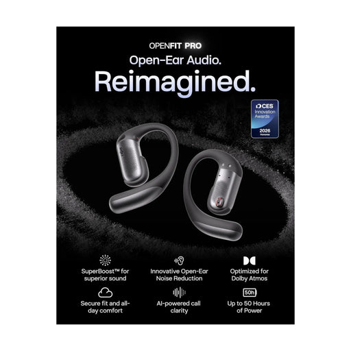 Shokz OpenFit Pro, Open-Ear Noise Reduction technology for fewer distractions. TaMiMi Projects Qatar.