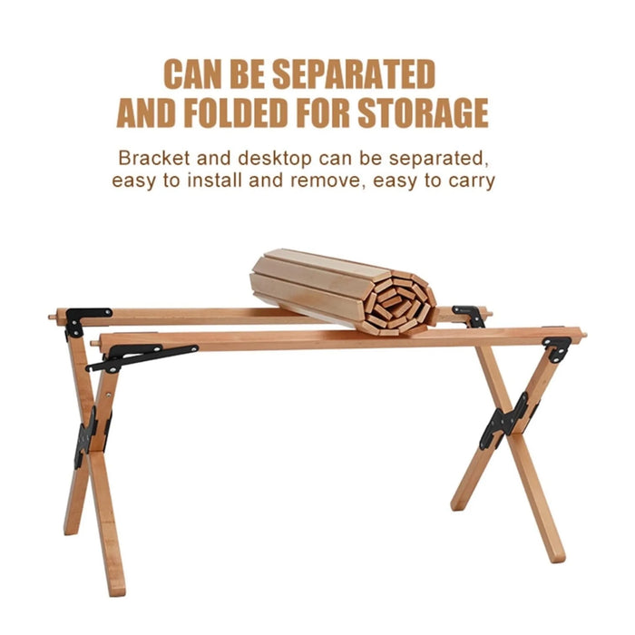 Portable Wooden Folding Camping Table, Made of weatherproof acacia wood for durability, at TaMiMi Projects in Qatar. 
