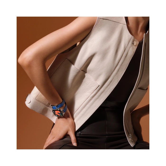 Hermès Apple Watch Series 11, 42mm Silver Titanium case with Attelage Bleu de France Double Tour – Qatar TaMiMi Projects.