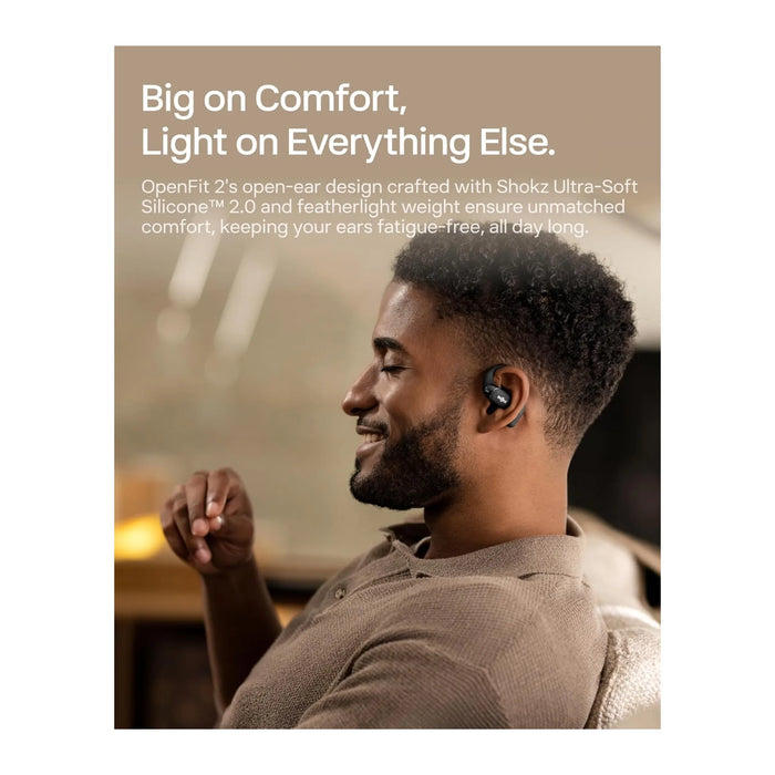 ‫احصل علي سماعة شوكز OpenFit 2 لدي تميمي بروجكتس في قطر. استمتع بصوت نقي وراحة طوال اليوم، مقاومة للماء، بطارية ٤٨ ساعة. 