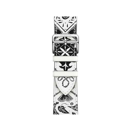 Hermès Apple Watch band 42mm - Blanc/Noir Animaux Bandana, Available now from TaMiMi Projects in Qatar.