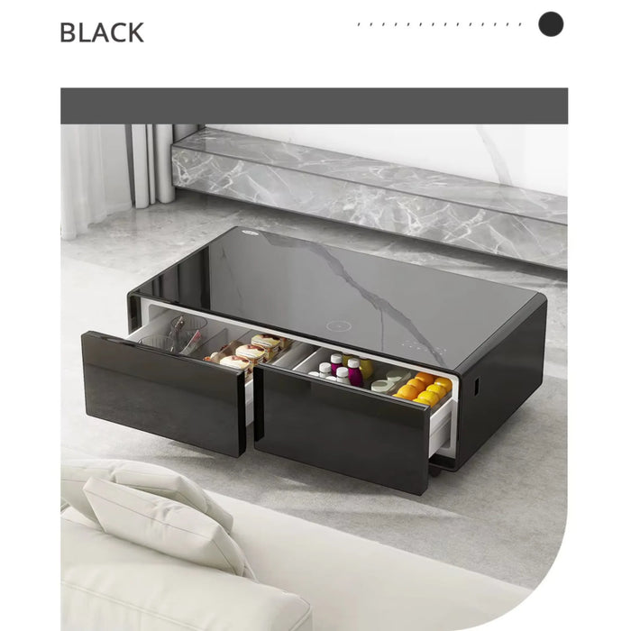 Modern coffee table with built-in cooler, USB charging, and touch controls for convenient use from TaMiMi Projects in Qatar

