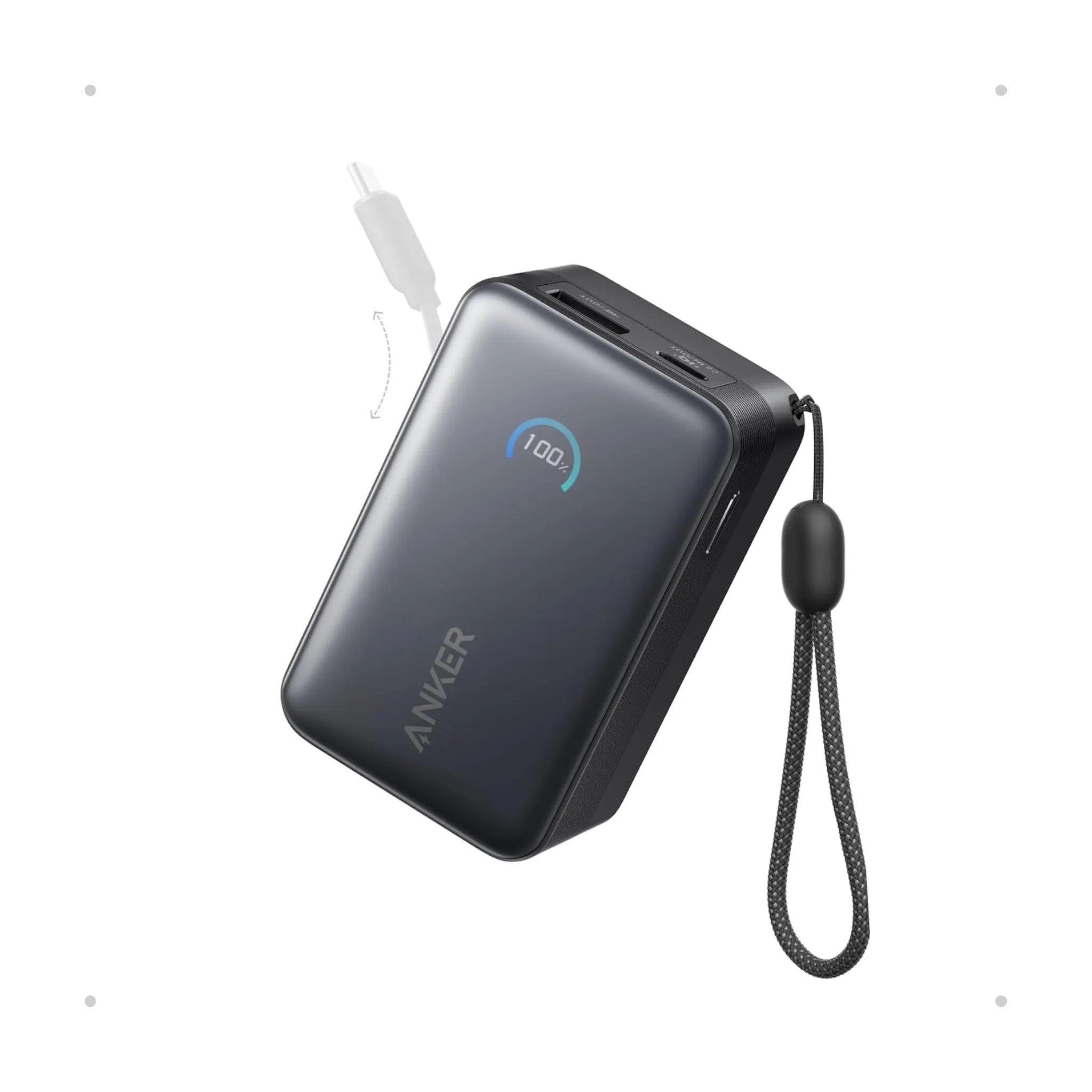 ‫شاحن انكر ١٠ الف وقوة ٤٥ واط - سلك USB-C مدمج - أسود‬
