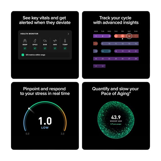 WHOOP 5.0 Health & Fitness Tracker + 12-Month Membership، Tracks heart rate, VO2 Max, strain, and sleep, at TaMiMi Projects, Qatar.