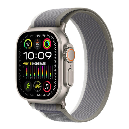 Get Apple Apple Watch Ultra 2 GPS + Cellular, Titanium Case with Green/Grey Trail Loop - 49mm - S/M in Qatar from TaMiMi Projects