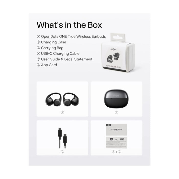 SHOKZ OpenDots ONE in Black at TaMiMi Projects in Qatar, Up to 10 hours playback per charge / 40 hours with charging case.