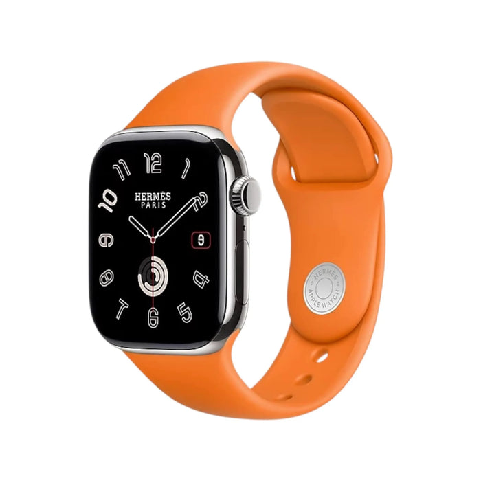 Apple Watch Hermès S10, 42mm Silver Titanium with Gold Attelage Double Tour Band from TaMiMi Projects in Qatar.