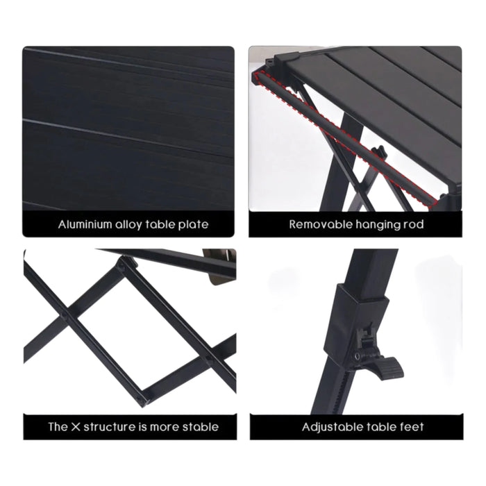 Folding Table with Grill / Stove, Made of lightweight & durable aluminum alloy
Dimensions: 88×59×39-57 cm, TaMiMi Projects.