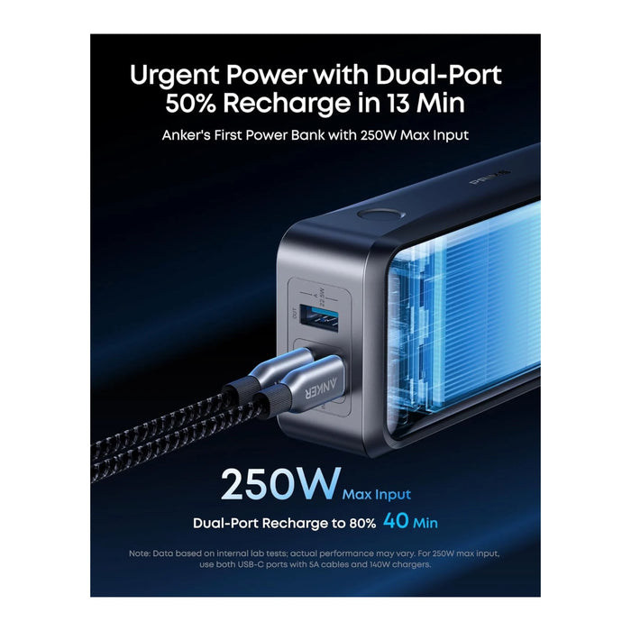 Anker Prime 26,250mAh 300W Power Bank, Smart digital display shows battery status and power usage.