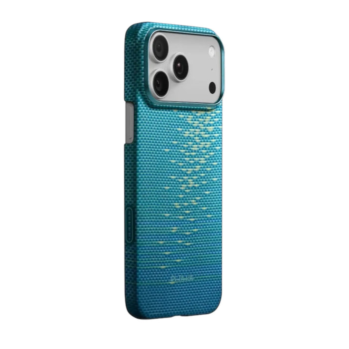 Pitaka iPhone 17 Pro Case in Lucid Blue, Woven from ultra-strong aramid fiber, Available now from TaMiMi Projects in Qatar.