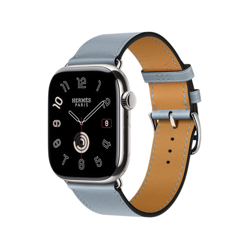Apple Watch Hermès Series 11 46mm Silver Titanium with Bleu Lin Single Tour band – TaMiMi Projects Qatar