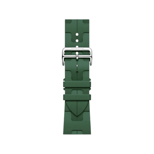 Sporty Hermès band from TaMiMi Projects Qatar. Soft, waterproof rubber with H motif and buckle. Fits Apple Watch 44/45/46/49 mm.