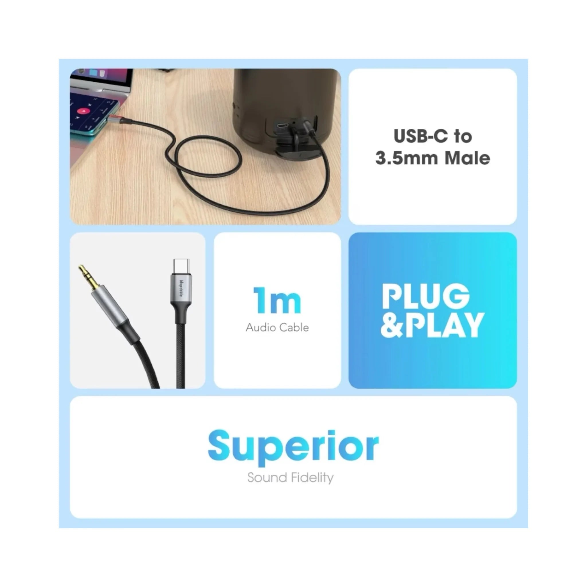 Blupebble USB-C to 3.5mm Cable 1m Blupebble USB-C to 3.5mm Cable 1m