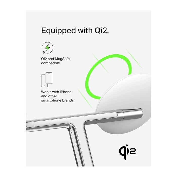 Belkin 3-in-1 Wireless Charging Stand with MagSafe & Qi2, fast charging for AirPods & Apple Watch, at TaMiMi Projects in Qatar.