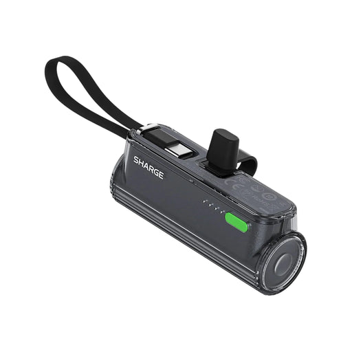 SHARGE Flow Mini Portable Charger 5000mAh with Built-in Cable - Black, Available now from TaMiMi Projects in Qatar.
