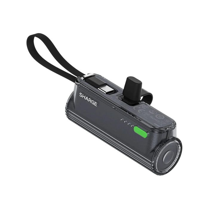 SHARGE Flow Mini Portable Charger 5000mAh with Built-in Cable - Black, Available now from TaMiMi Projects in Qatar.