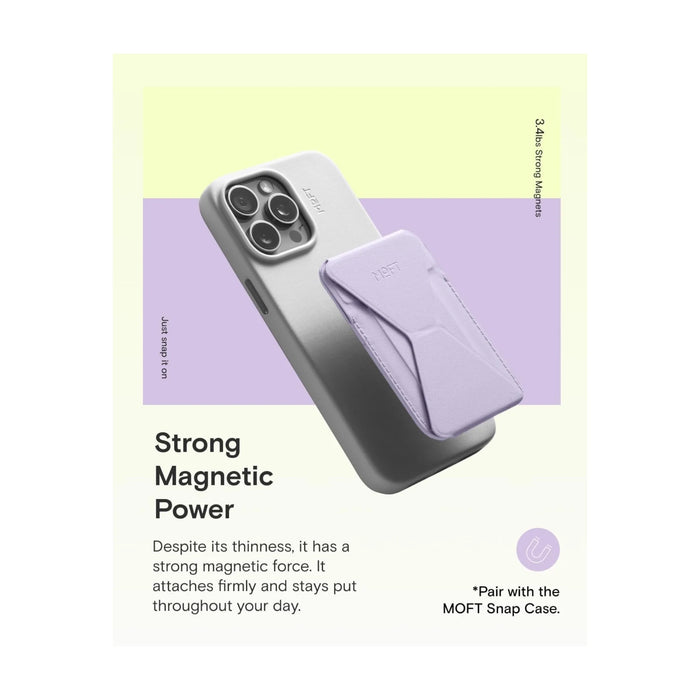 MOFT MagSafe wallet stand combining phone grip, card holder, and adjustable stand.