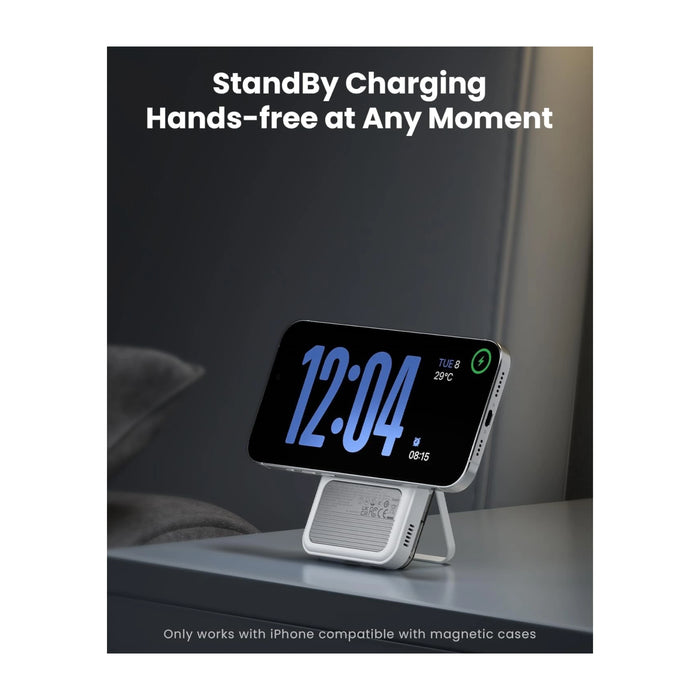 ‫احصل على باور بنك SHARGE من تميمي بروجكتس في قطر. شحن مغناطيسي لاسلكي 15W، تبريد نشط، وحامل مدمج. 