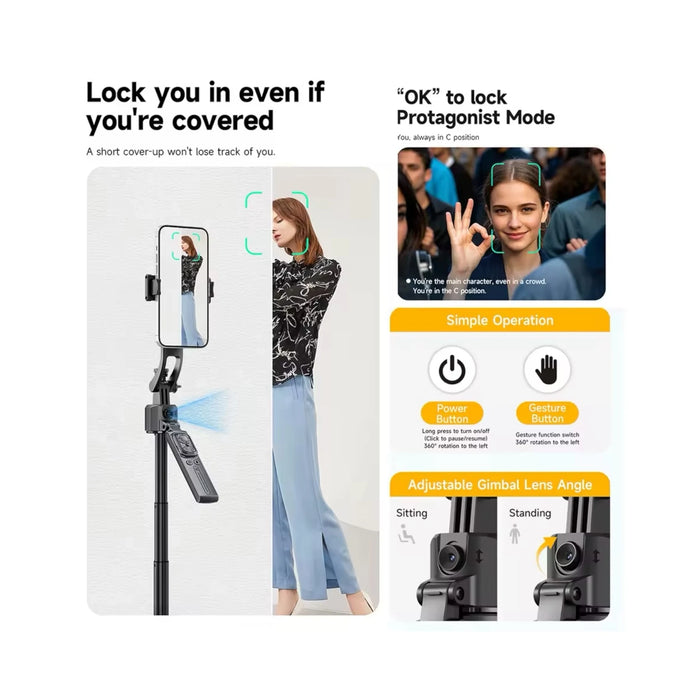 Tracking Gimbal Selfie Stick Tripod, AI-powered 360° auto face tracking for smart shooting, now from TaMiMi Projects in Qatar.