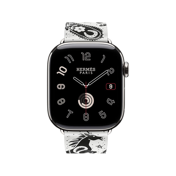 Hermès Apple Watch band 42mm - Blanc/Noir Animaux Bandana, Available now from TaMiMi Projects in Qatar.