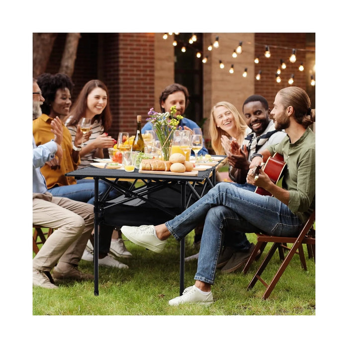 Folding Camping Table with Mesh Shelf, Perfect for camping, picnics, BBQs, garden, and beach, at TaMiMi Projects Qatar.