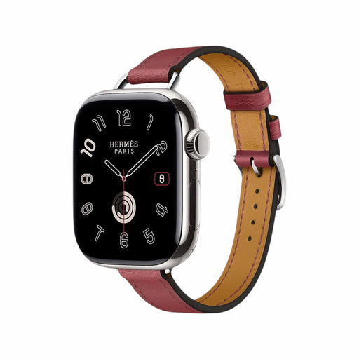 Apple Watch Hermès S10, 42mm silver titanium, Rouge Grenat Attelage Single Tour, blending luxury, in Qatar at TaMiMi Projects.