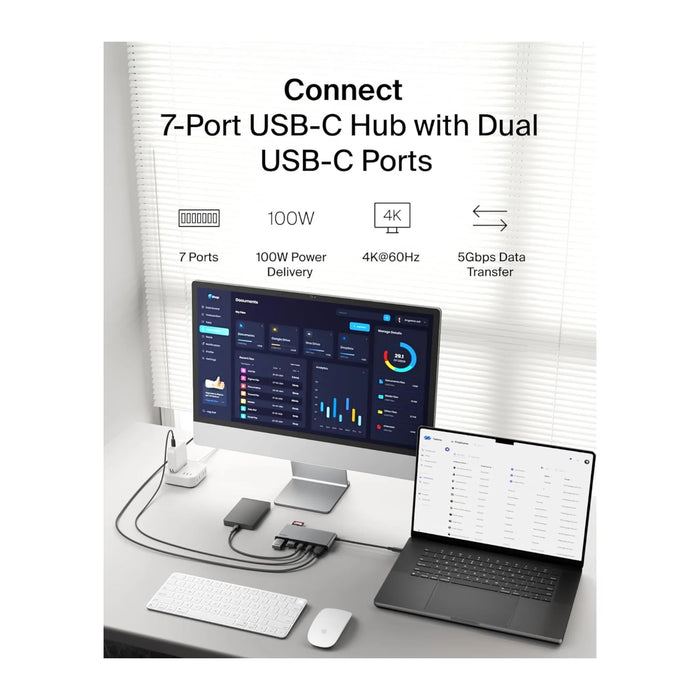 Belkin 7-in-1 USB-C Hub - 4K HDMI, 100W, Delivers up to 100W Power Delivery for fast charging. TaMiMi Projects Qatar.