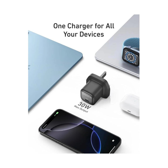 Anker Zolo 30W Fast Charger - Black, for phones, tablets, and accessories, Available now from TaMiMi Projects in Qatar.