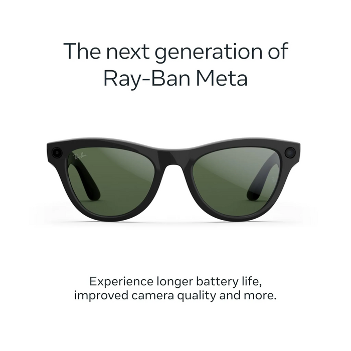 Ray-Ban Meta Skyler (Gen2) Shiny Black / Green, Up to 3K Ultra HD video recording. TaMiMi Projects Qatar.

