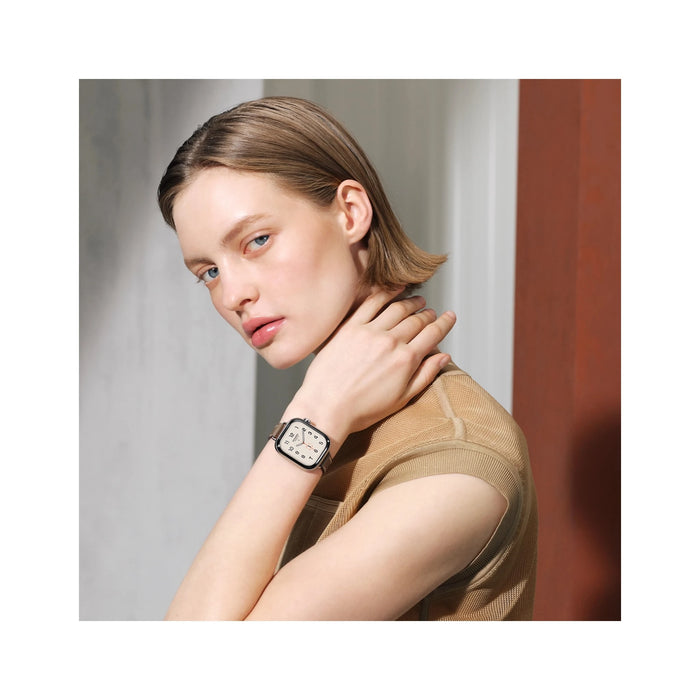 Apple Watch Hermès Series 11, 42mm Silver Titanium with Attelage Etoupe Single Tour, at TaMiMi Projects in Qatar.