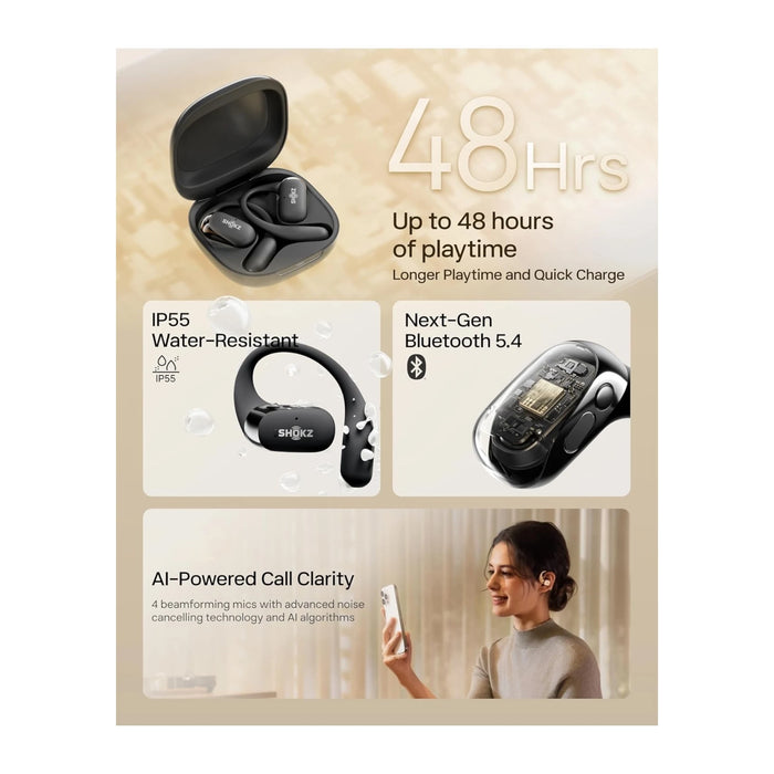 Get SHOKZ OpenFit 2+ in Black Available Now From TaMiMi Projects in Qatar, Up to 11 hours of playtime, 48 hours.