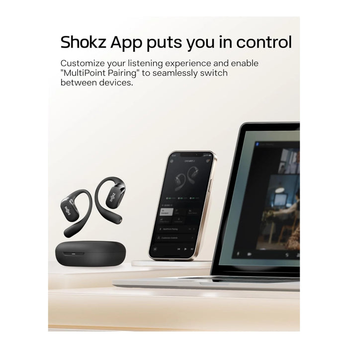 Get SHOKZ OpenFit 2+ in Black Available Now From TaMiMi Projects in Qatar, Up to 11 hours of playtime, 48 hours.
