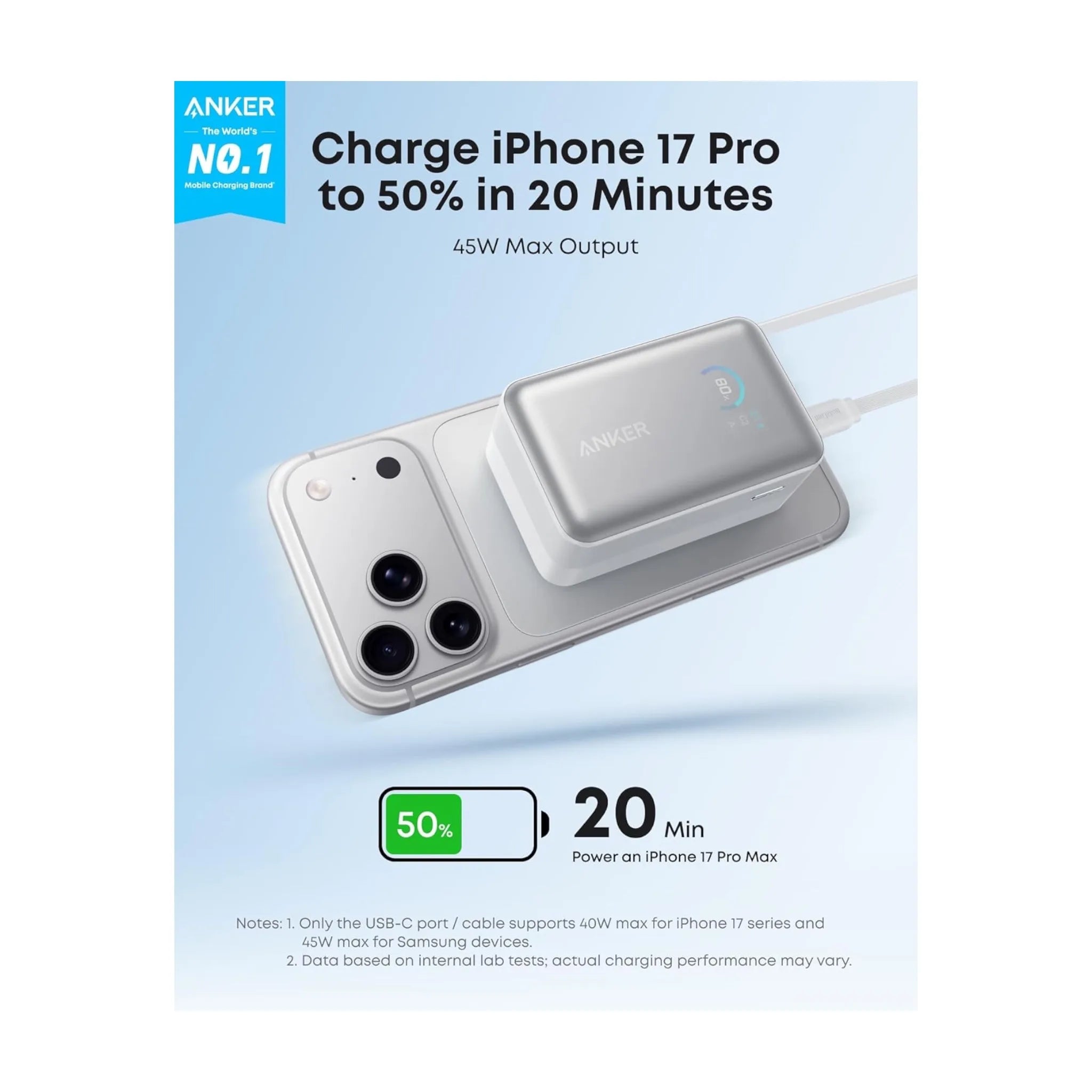 شاحن انكر ١٠ الف وقوة ٤٥ واط - سلك USB-C مدمج - أبيض شاحن انكر ١٠ الف وقوة ٤٥ واط - سلك USB-C مدمج - أبيض