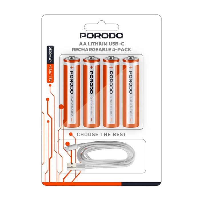 Porodo AA usb c rechargeable batteries 4 pack, TaMiMi Projects Qatar.