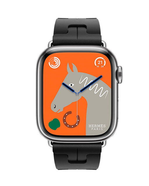Get Apple Apple Watch Hermès S9 Silver Stainless Steel Case with Noir Kilim Single Tour - 41mm in Qatar from TaMiMi Projects