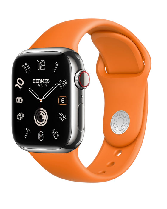 Apple Watch Hermès S9 Silver Stainless Steel Case with Single Tour - Orange - 45mm