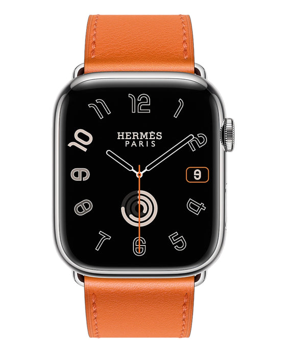 Apple Watch Hermès S9 Silver Stainless Steel Case with Single Tour - Orange - 45mm
