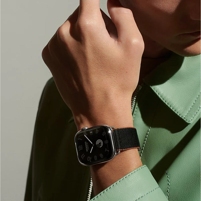 Get Apple Apple Watch Hermès S9 Silver Stainless Steel Case with Single Tour - Noir/Gold - 45mm in Qatar from TaMiMi Projects