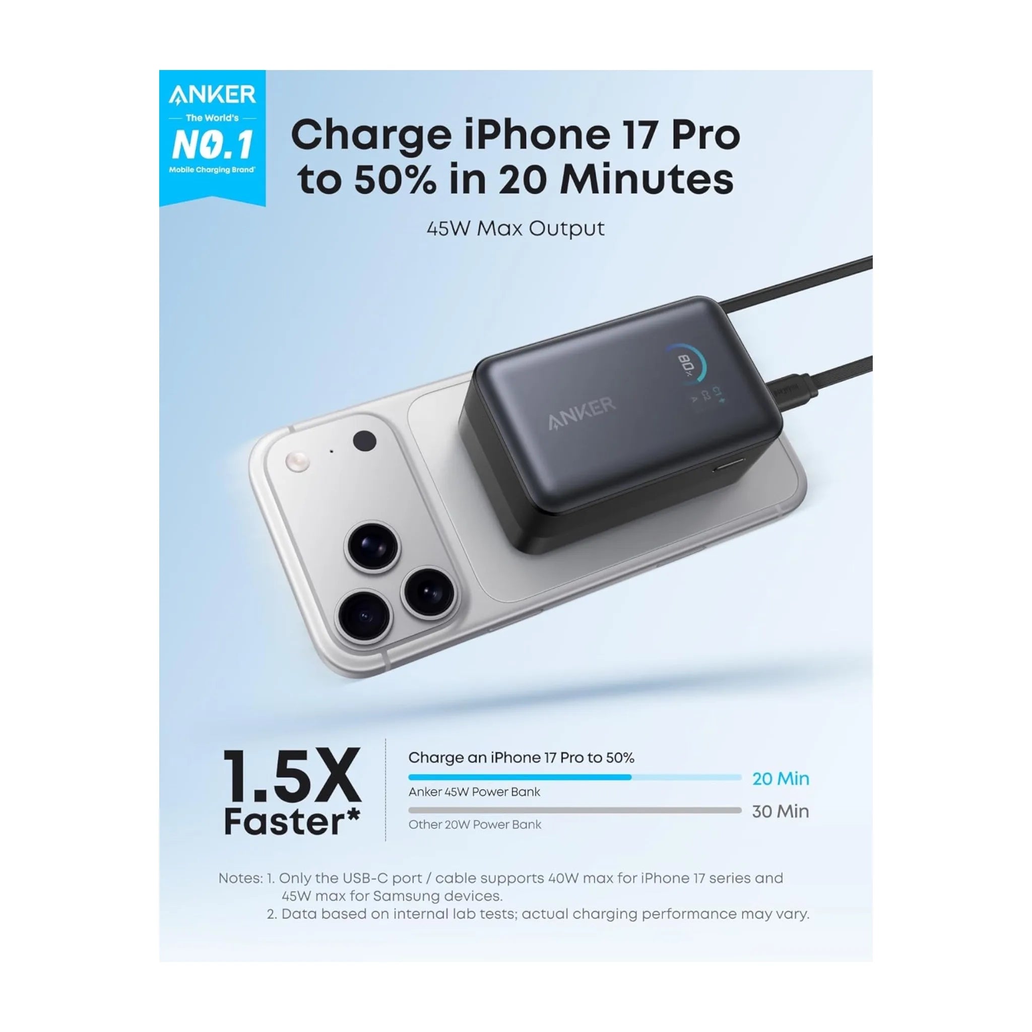 شاحن انكر ١٠ الف وقوة ٤٥ واط - سلك USB-C مدمج - أسود شاحن انكر ١٠ الف وقوة ٤٥ واط - سلك USB-C مدمج - أسود
