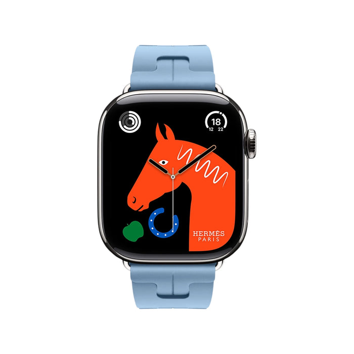 Apple Watch Hermès Series 11, 42mm Silver Titanium with Bleu Pastel Kilim Single Tour