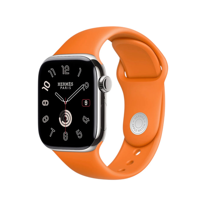 Apple Watch Hermès Series 11, 42mm Silver Titanium with Attelage Etoupe Double Tour, at TaMiMi Projects in Qatar.
