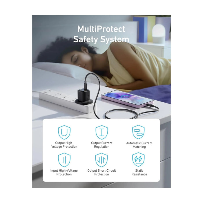 Anker Charger 25W with USB-C Cable in Black, with PPS fast charging support. Available now from TaMiMi Projects in Qatar.