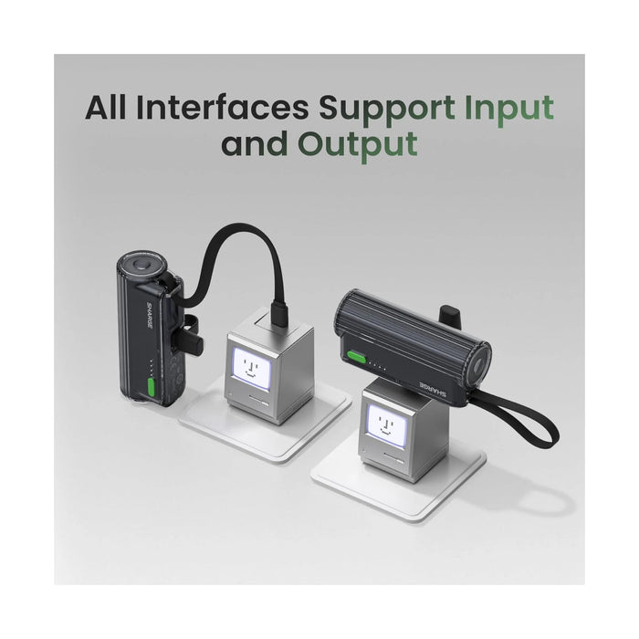 SHARGE Flow Mini Portable Charger 5000mAh with Built-in Cable - Black, Available now from TaMiMi Projects in Qatar.