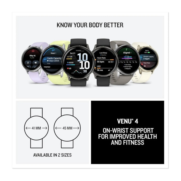 Venu® 4 Slate with Black Silicone Band - 41mm, Supports 80+ sports modes,