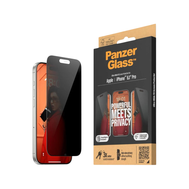 PanzerGlass™ Screen Protector for iPhone 15 Pro - Privacy, Available now from TaMiMi Projects in Qatar.