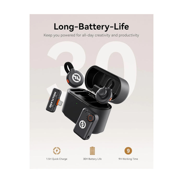 Hollyland Lark M2S Mini Wireless Mic, titanium clip-on design keeps your microphone securely in place, at TaMiMi Projects 
