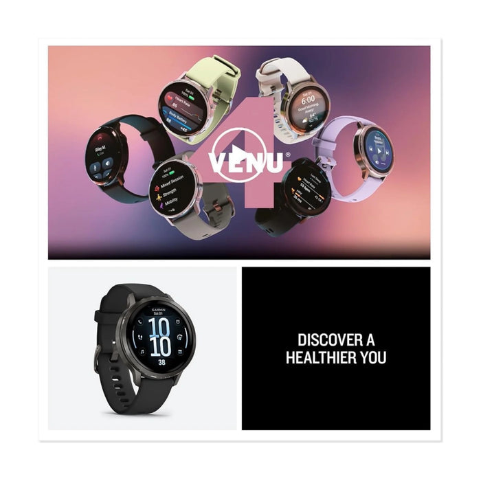 Venu® 4 Slate with Black Silicone Band - 45mm, Available now from TaMiMi Projects in Qatar.