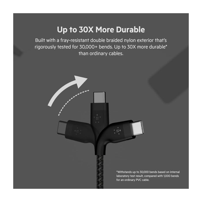 Belkin BoostCharge Pro Flex Braided USB-C Cable (3M) 30x more durable than standard cables, at TaMiMi Projects in Qatar.